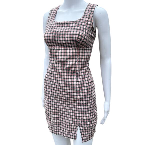 Vintage 90s City Triangles Red Navy Gingham Mini Dress Women’s 9 Grunge - Picture 1 of 10